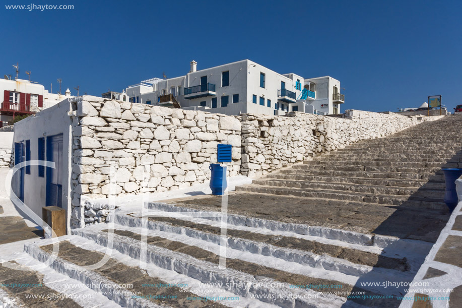 MYKONOS, GREECE - MAY 1, 2013: Typical street on the island of Mykonos, Cyclades, Greece