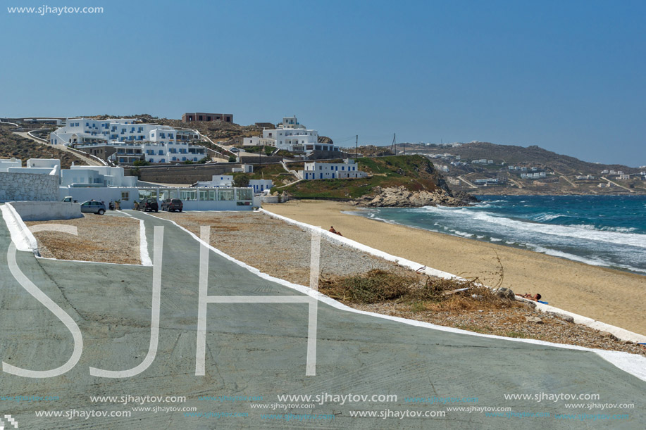 MYKONOS, GREECE - MAY 2, 2013 : Panorama of the coastline of island of Mykonos, Cyclades, Greece