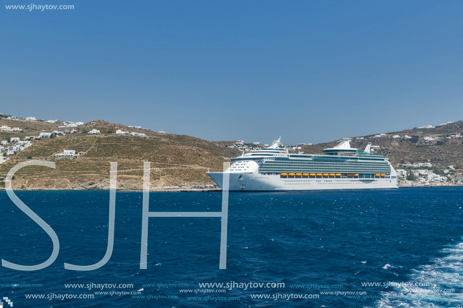 MYKONOS, GREECE - MAY 2, 2013 : Panorama of the coastline of island of Mykonos, Cyclades, Greece