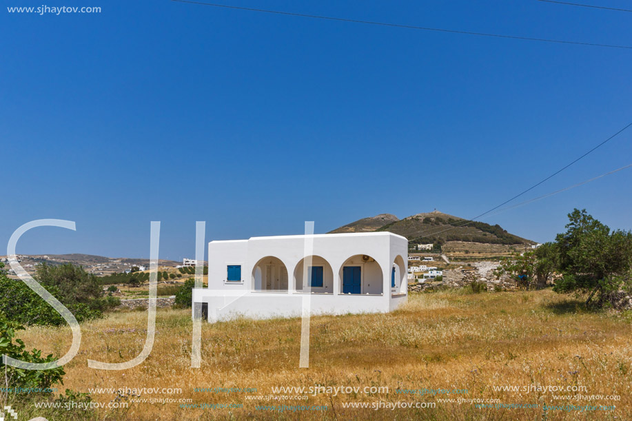 PAROS, GREECE - MAY 3, 2013: Rural landscape near town of Parikia, Paros island, Cyclades, Greece