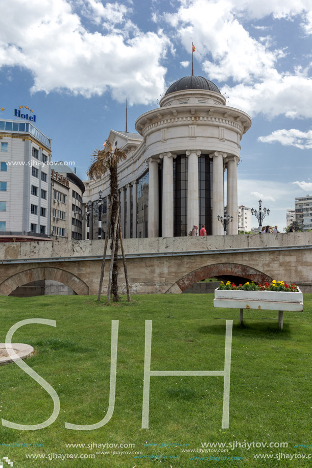 SKOPJE, REPUBLIC OF MACEDONIA - 13 MAY 2017: Skopje City Center and Archaeological Museum, Republic of Macedonia