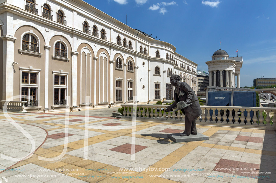 SKOPJE, REPUBLIC OF MACEDONIA - 13 MAY 2017: Macedonian National Theater in city of  Skopje, Republic of Macedonia