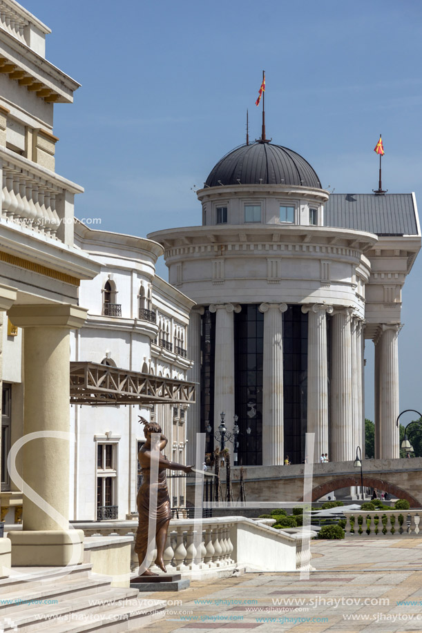 SKOPJE, REPUBLIC OF MACEDONIA - 13 MAY 2017: Macedonian National Theater in city of  Skopje, Republic of Macedonia