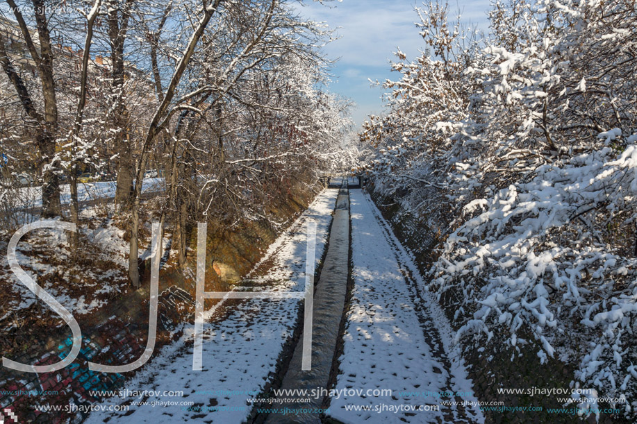 SOFIA, BULGARIA - NOVEMBER 29, 2017: Winter view of Perlovska river, Sofia, Bulgaria
