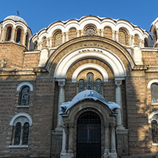 SOFIA, BULGARIA - NOVEMBER 29, 2017:  Sunset view of Church Sveti Sedmochislenitsi  in city of Sofia, Bulgaria
