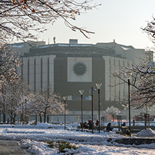 SOFIA, BULGARIA - NOVEMBER 29, 2017:  Winter view of National Palace of Culture in Sofia, Bulgaria