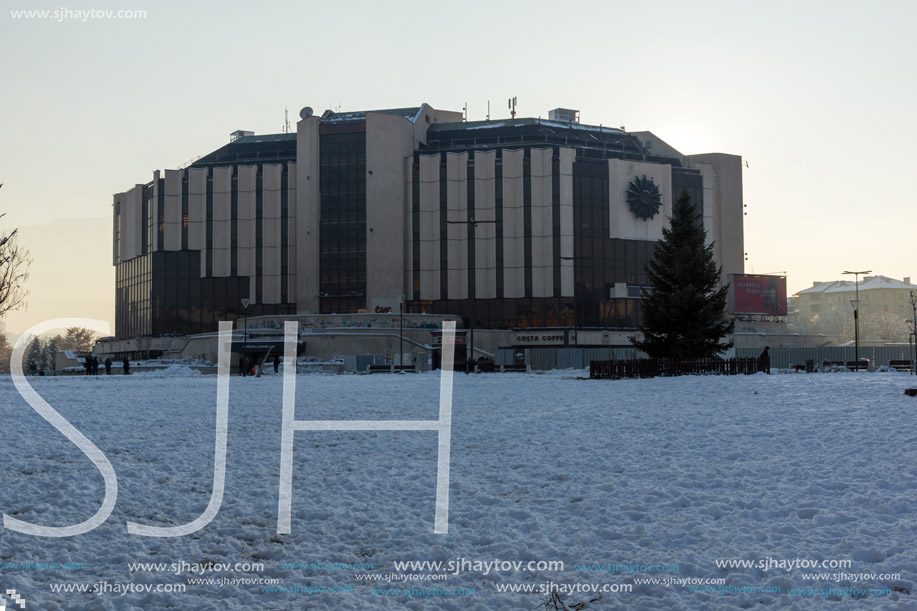 SOFIA, BULGARIA - NOVEMBER 29, 2017:  Winter view of National Palace of Culture in Sofia, Bulgaria