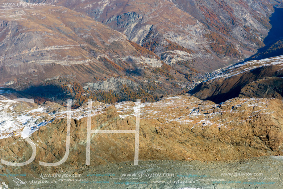 Amazing panorama from matterhorn glacier paradise to Zermatt, Alps, Switzerland