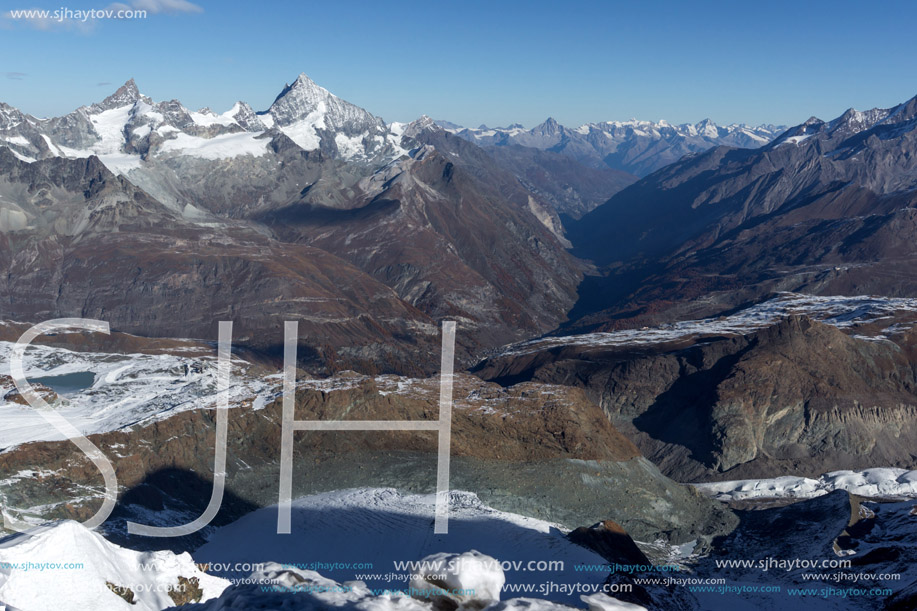 Amazing winter view of Alps from Matterhorn Glacier Paradise, Switzerland