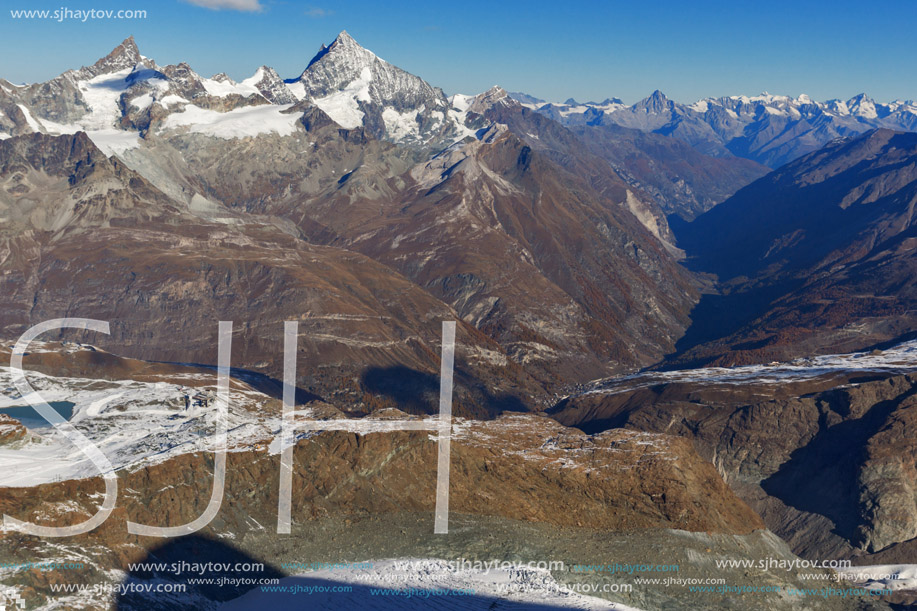 Amazing winter view of Alps from Matterhorn Glacier Paradise, Switzerland