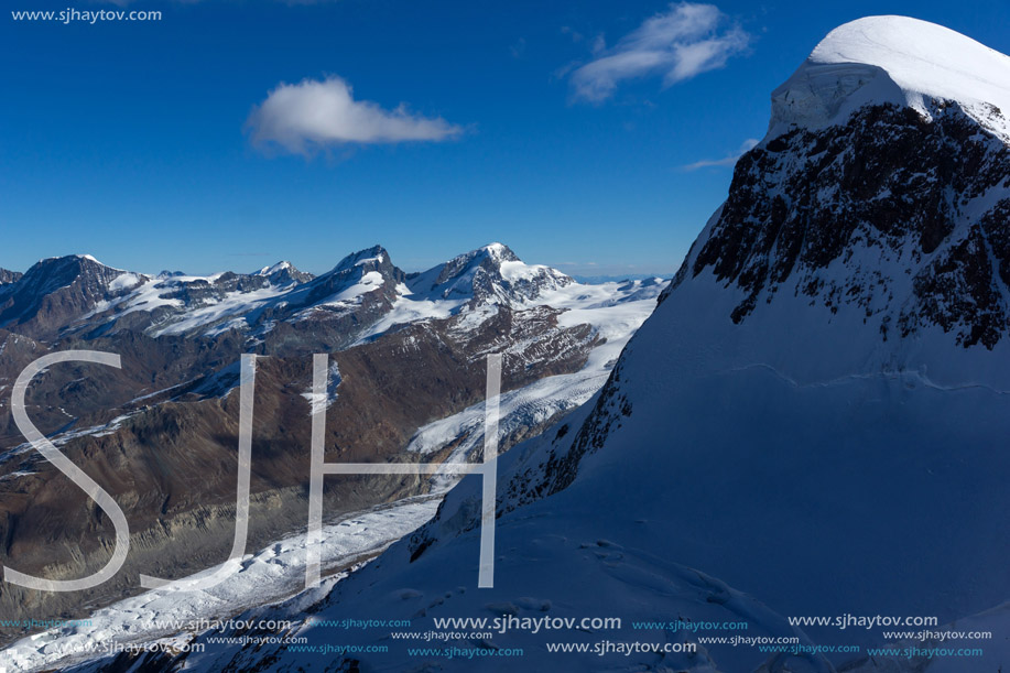 Winter Landscape of swiss Alps and mount Breithorn, Canton of Valais, Switzerland
