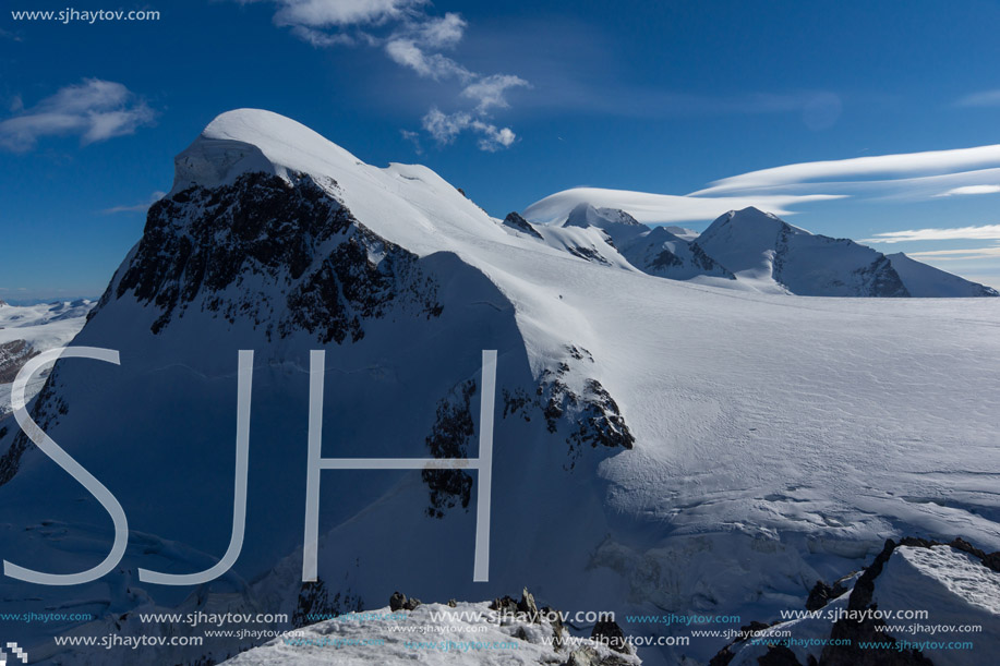 Winter Landscape of swiss Alps and mount Breithorn, Canton of Valais, Switzerland