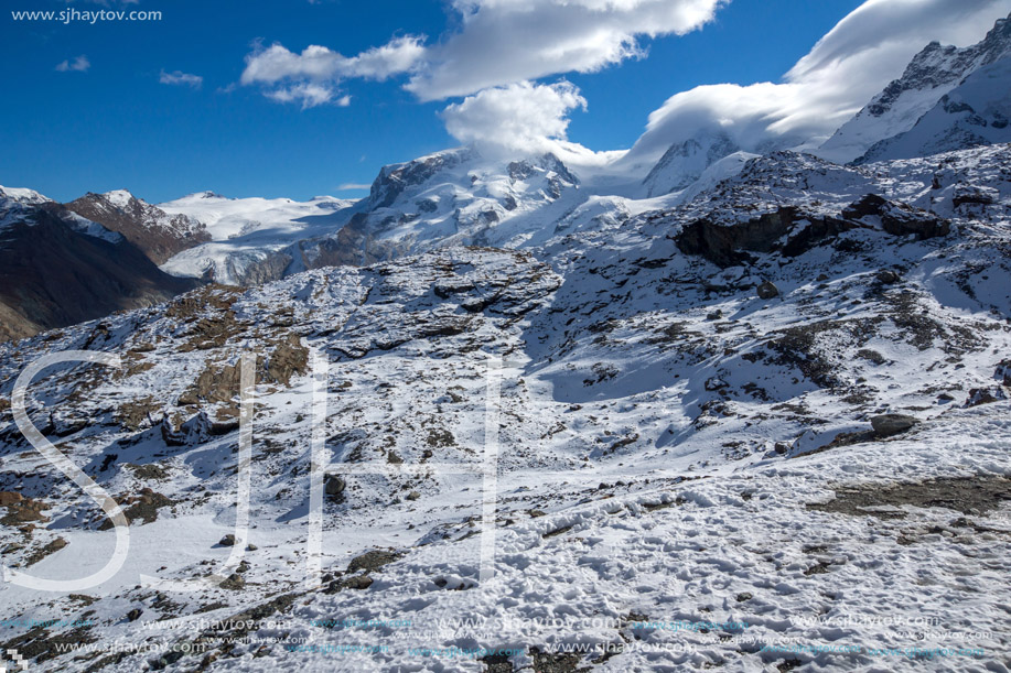 Amazing winter view of Alps from Matterhorn Glacier Paradise, Switzerland