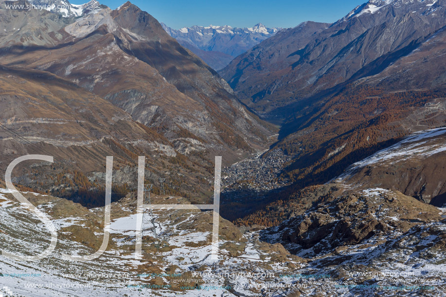 Amazing panorama from matterhorn glacier paradise to Zermatt, Alps, Switzerland