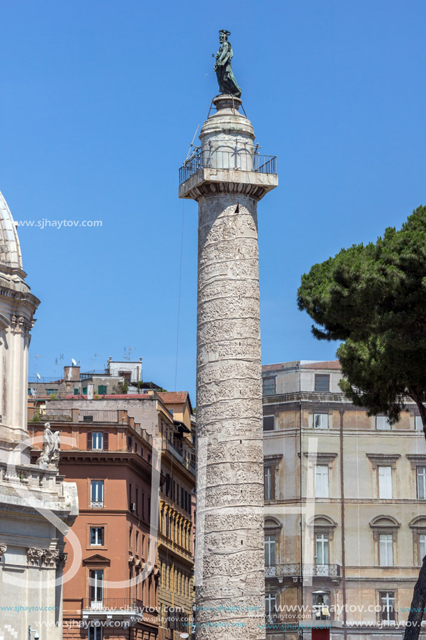 ROME, ITALY - JUNE 23, 2017: Amazing view of Trajan Column in city of Rome, Italy