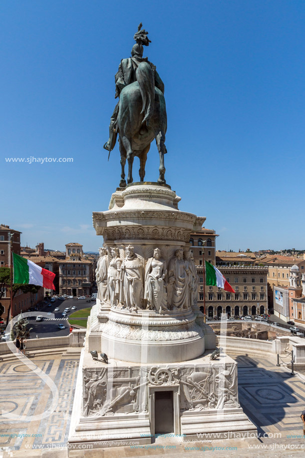 ROME, ITALY - JUNE 23, 2017: Amazing view of Equestrian statue of Vittorio Emanuele II and Piazza Venezia in city of Rome, Italy