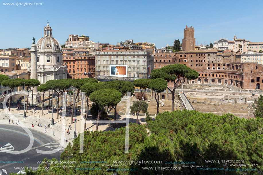 ROME, ITALY - JUNE 23, 2017:  Panoramic view of City of Rome from the roof of  Altar of the Fatherland, Italy