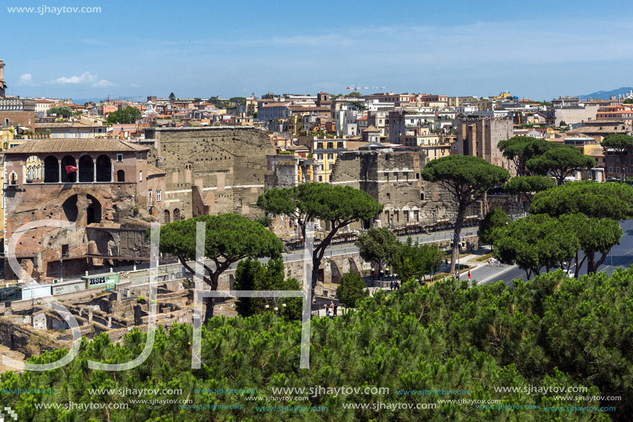 ROME, ITALY - JUNE 23, 2017:  Panoramic view of City of Rome from the roof of  Altar of the Fatherland, Italy