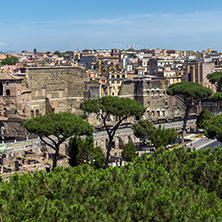 ROME, ITALY - JUNE 23, 2017:  Panoramic view of City of Rome from the roof of  Altar of the Fatherland, Italy