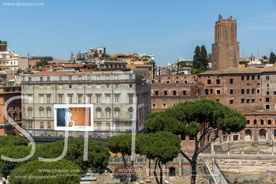 ROME, ITALY - JUNE 23, 2017:  Panoramic view of City of Rome from the roof of  Altar of the Fatherland, Italy