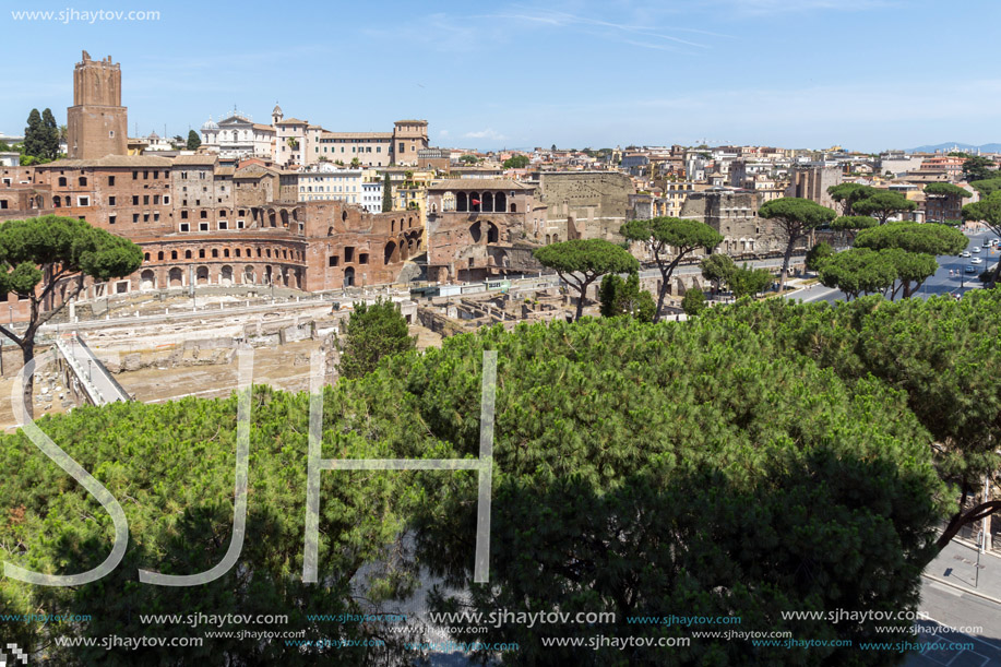 ROME, ITALY - JUNE 23, 2017:  Panoramic view of City of Rome from the roof of  Altar of the Fatherland, Italy