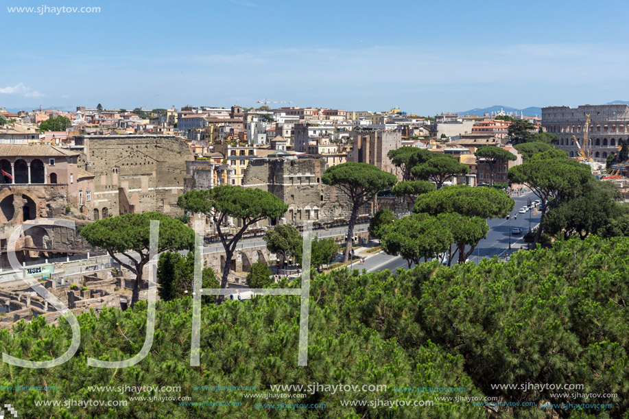 ROME, ITALY - JUNE 23, 2017:  Panoramic view of City of Rome from the roof of  Altar of the Fatherland, Italy