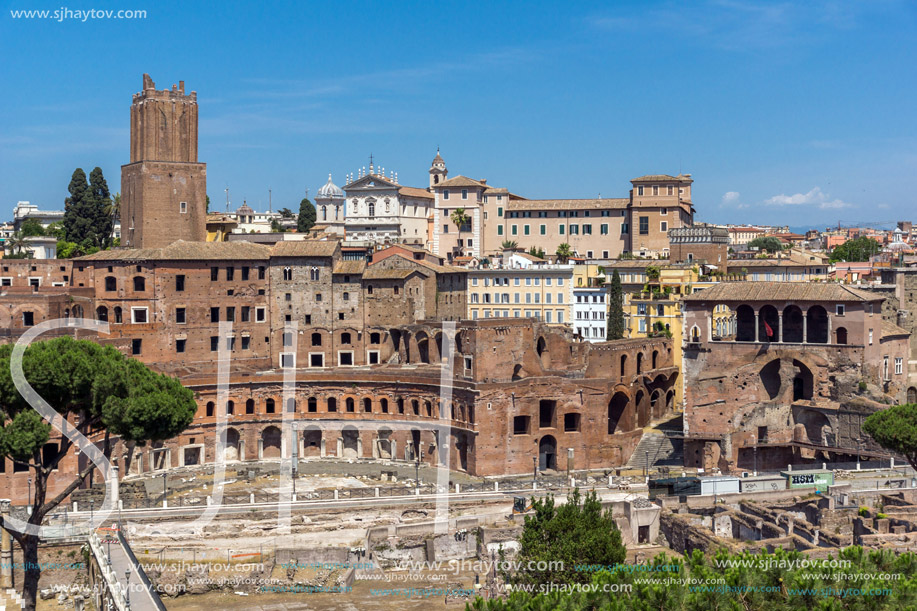 ROME, ITALY - JUNE 23, 2017:  Panoramic view of City of Rome from the roof of  Altar of the Fatherland, Italy