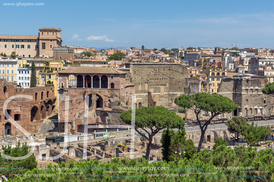 ROME, ITALY - JUNE 23, 2017:  Panoramic view of City of Rome from the roof of  Altar of the Fatherland, Italy