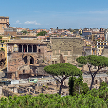 ROME, ITALY - JUNE 23, 2017:  Panoramic view of City of Rome from the roof of  Altar of the Fatherland, Italy