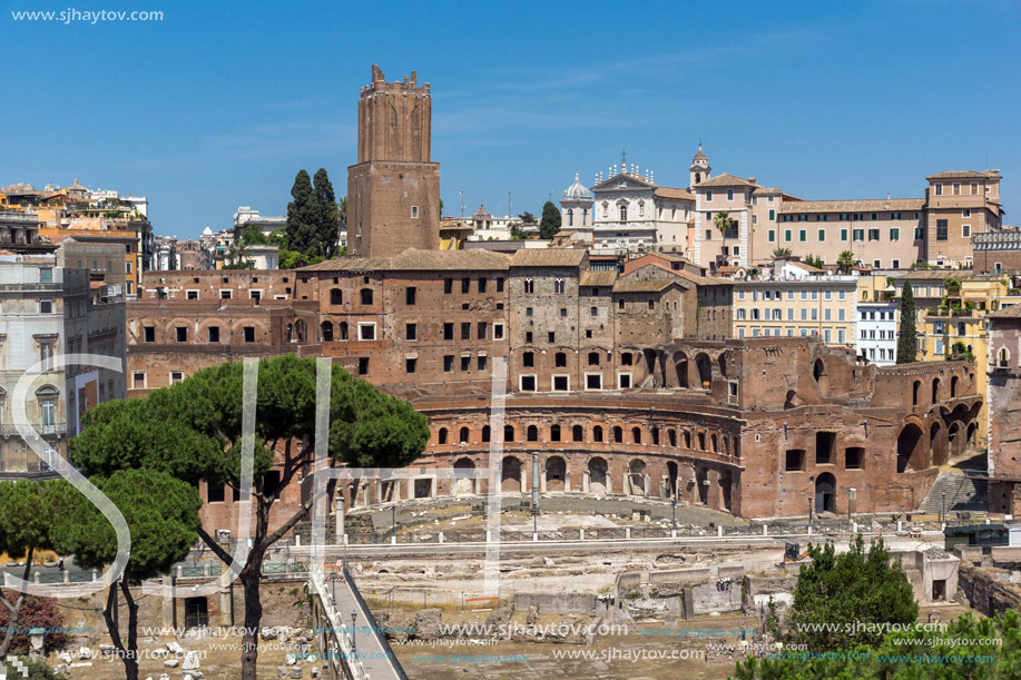 ROME, ITALY - JUNE 23, 2017:  Panoramic view of City of Rome from the roof of  Altar of the Fatherland, Italy