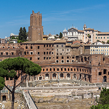 ROME, ITALY - JUNE 23, 2017:  Panoramic view of City of Rome from the roof of  Altar of the Fatherland, Italy