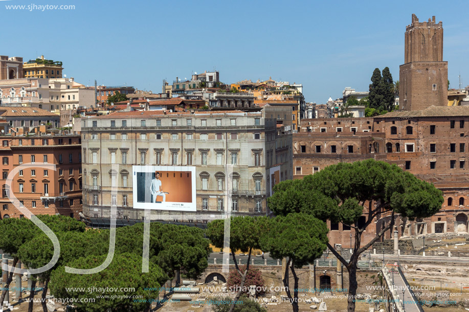 ROME, ITALY - JUNE 23, 2017:  Panoramic view of City of Rome from the roof of  Altar of the Fatherland, Italy