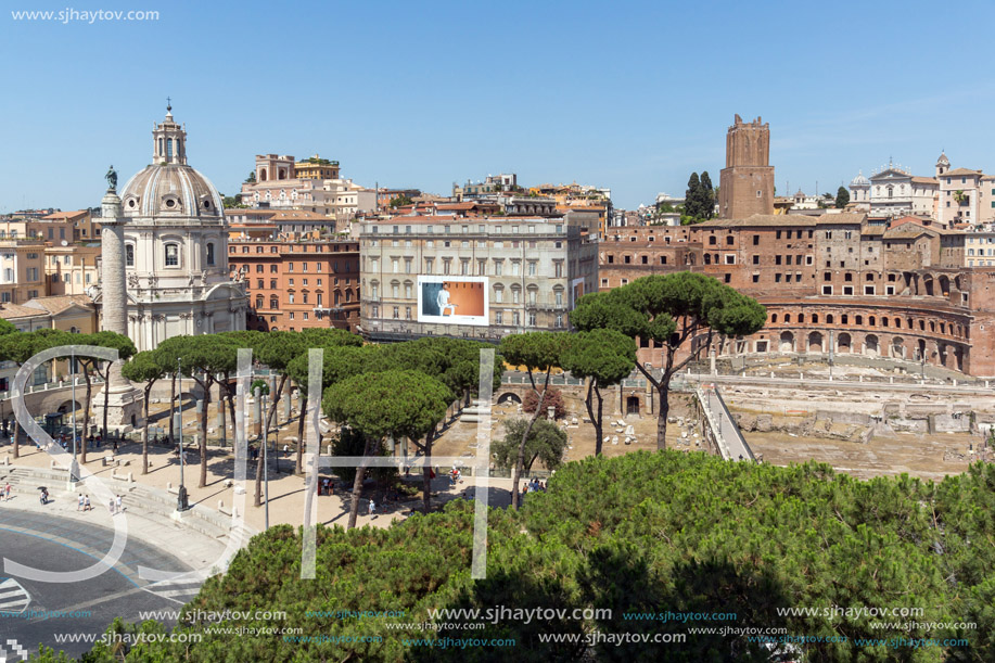 ROME, ITALY - JUNE 23, 2017:  Panoramic view of City of Rome from the roof of  Altar of the Fatherland, Italy