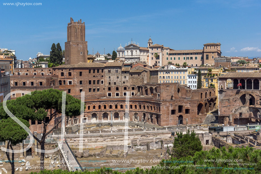 ROME, ITALY - JUNE 23, 2017:  Panoramic view of City of Rome from the roof of  Altar of the Fatherland, Italy