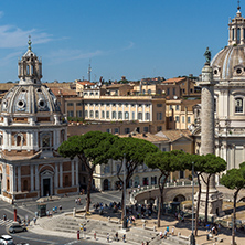 ROME, ITALY - JUNE 23, 2017:  Panoramic view of City of Rome from the roof of  Altar of the Fatherland, Italy