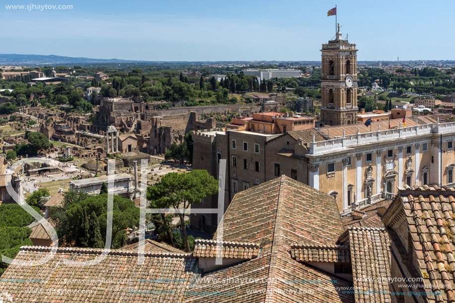 ROME, ITALY - JUNE 23, 2017:  Panoramic view of City of Rome from the roof of  Altar of the Fatherland, Italy