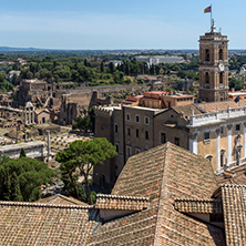 ROME, ITALY - JUNE 23, 2017:  Panoramic view of City of Rome from the roof of  Altar of the Fatherland, Italy