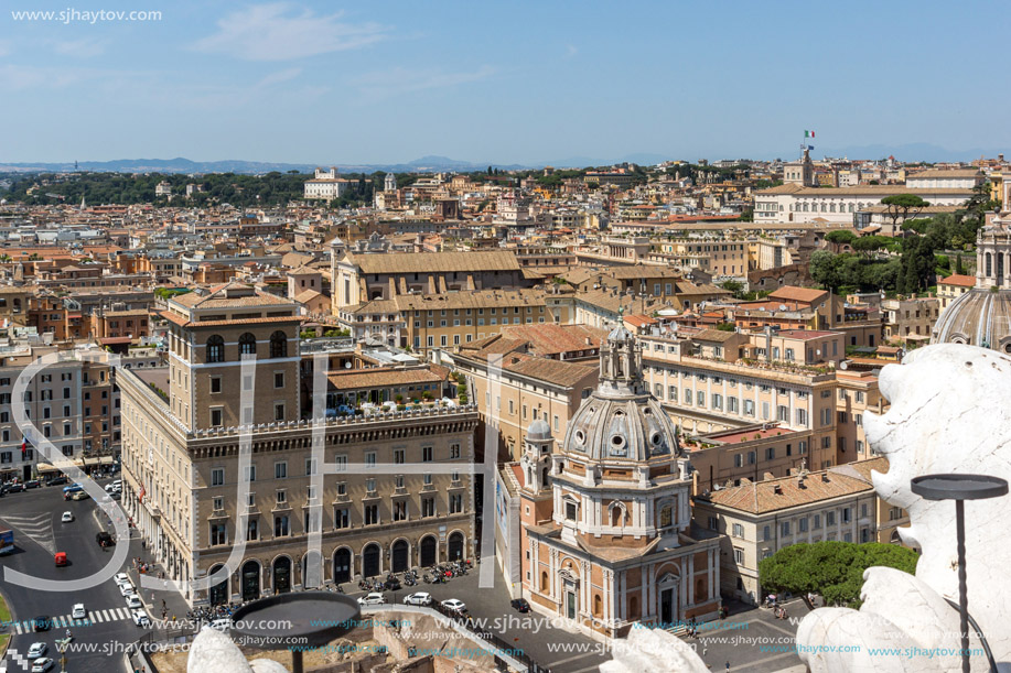 ROME, ITALY - JUNE 23, 2017:  Panoramic view of City of Rome from the roof of  Altar of the Fatherland, Italy