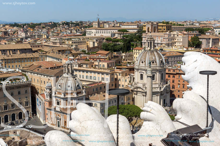 ROME, ITALY - JUNE 23, 2017:  Panoramic view of City of Rome from the roof of  Altar of the Fatherland, Italy