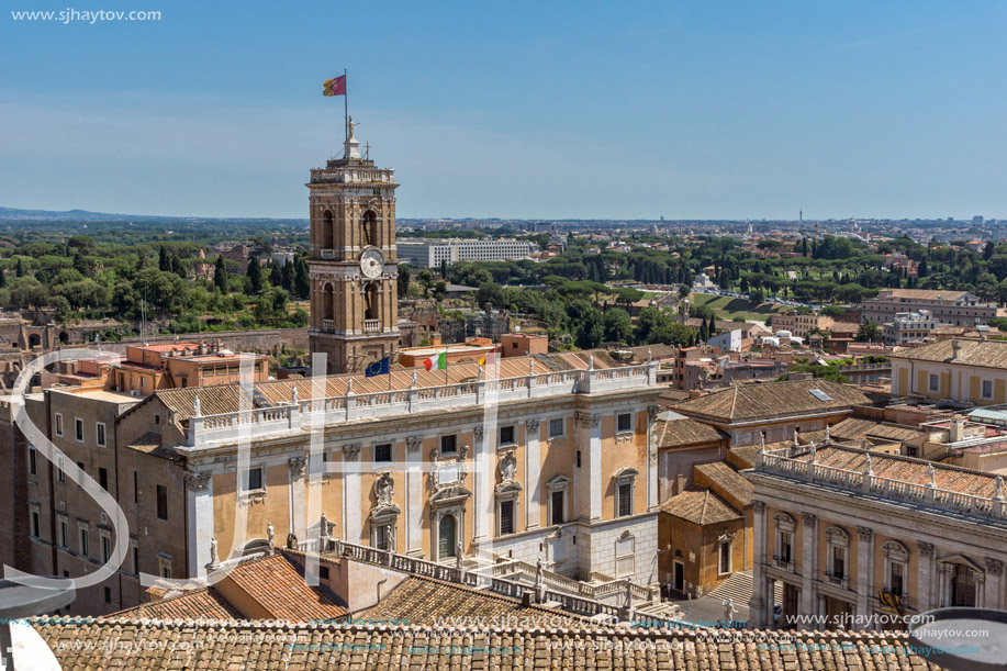 ROME, ITALY - JUNE 23, 2017:  Panoramic view of City of Rome from the roof of  Altar of the Fatherland, Italy