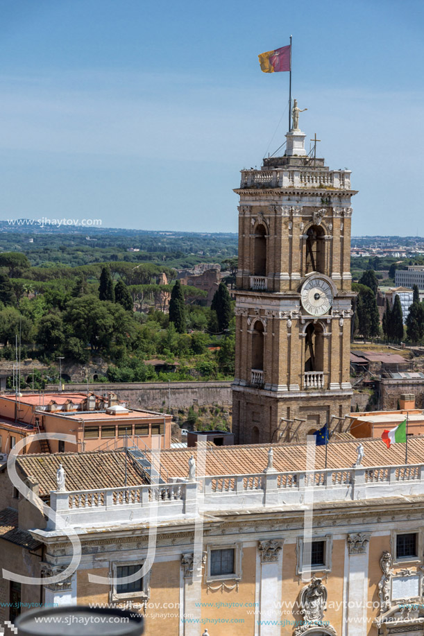 ROME, ITALY - JUNE 23, 2017:  Panoramic view of City of Rome from the roof of  Altar of the Fatherland, Italy