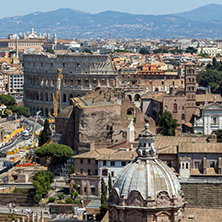 ROME, ITALY - JUNE 23, 2017:  Panoramic view of City of Rome from the roof of  Altar of the Fatherland, Italy