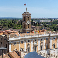 ROME, ITALY - JUNE 23, 2017:  Panoramic view of City of Rome from the roof of  Altar of the Fatherland, Italy