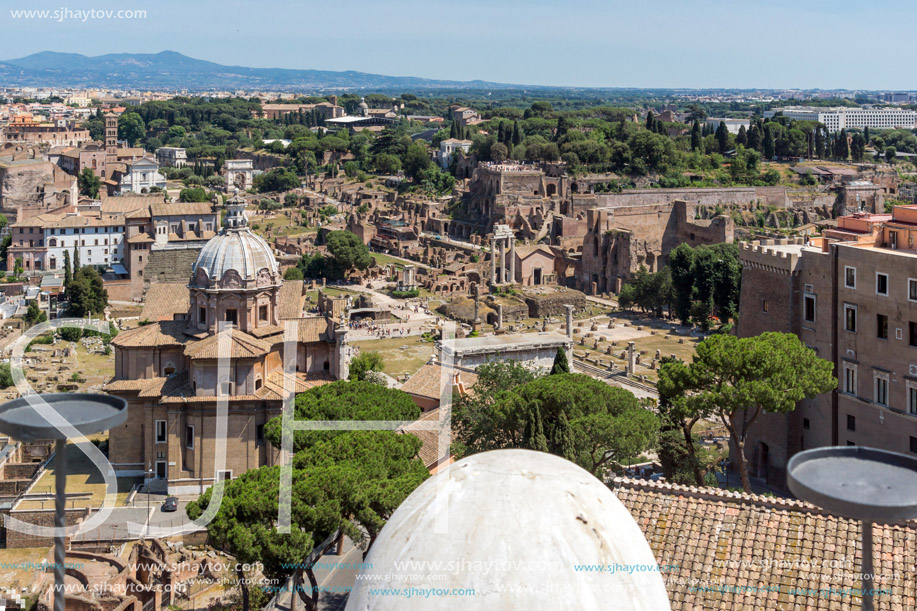 ROME, ITALY - JUNE 23, 2017:  Panoramic view of City of Rome from the roof of  Altar of the Fatherland, Italy