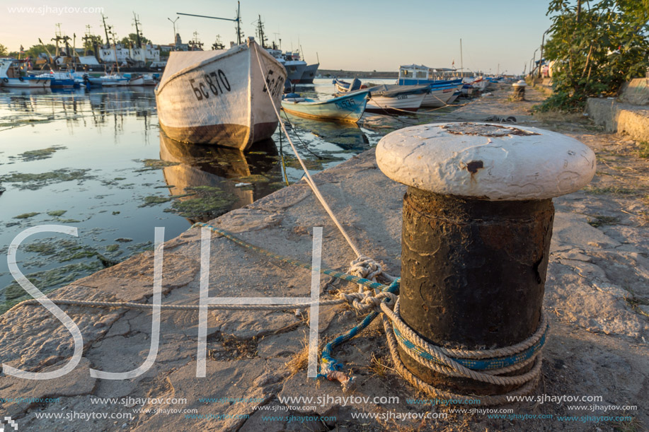 SOZOPOL, BULGARIA - JULY 10, 2016:  Amazing Sunset at the port of Sozopol, Burgas Region, Bulgaria