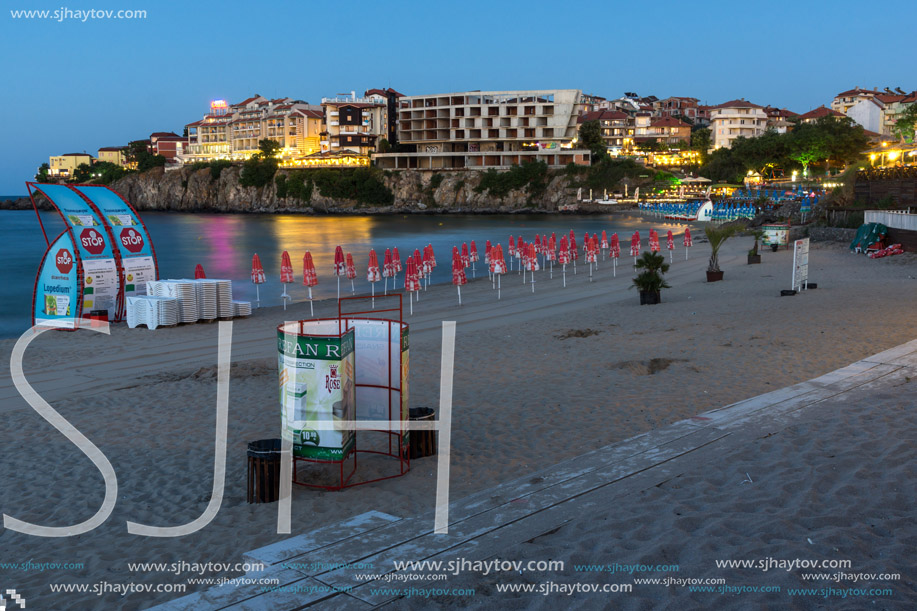 SOZOPOL, BULGARIA - JULY 10, 2016: Night Panoramic view of the port of Sozopol, Burgas Region, Bulgaria