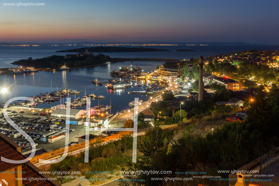 SOZOPOL, BULGARIA - JULY 10, 2016: Night Panoramic view of the port of Sozopol, Burgas Region, Bulgaria