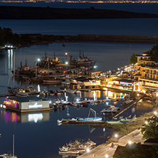 SOZOPOL, BULGARIA - JULY 10, 2016: Night Panoramic view of the port of Sozopol, Burgas Region, Bulgaria