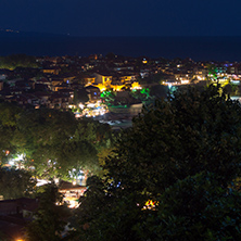 SOZOPOL, BULGARIA - JULY 10, 2016: Night Panoramic view of the port of Sozopol, Burgas Region, Bulgaria