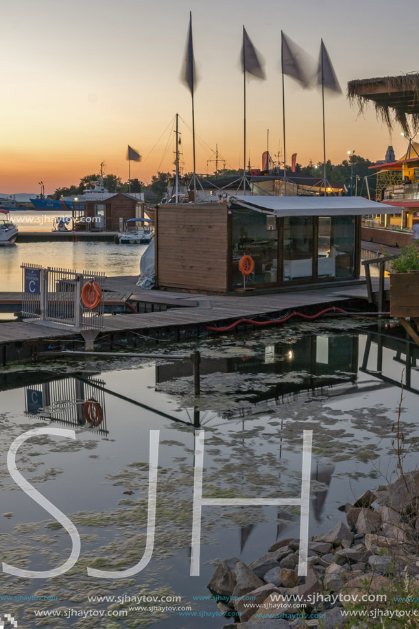 SOZOPOL, BULGARIA - JULY 11, 2016: Amazing Sunset at the port of Sozopol, Burgas Region, Bulgaria